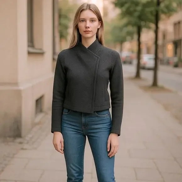 Lida Baday Charcoal Wool Asymmetric Cropped Jacket Size 4 EUC - Picture 14 of 14